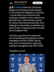 Screenshot from NUCLR Golf's X post on Rolapp's statement / @NUCLRGOLF on X
